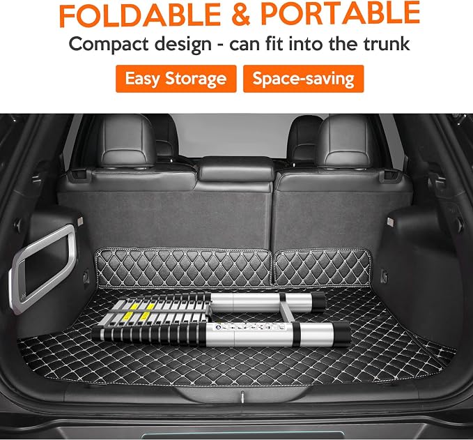 12.5 FT Telescoping Ladder – Compact Aluminum Extension Ladder with One-Touch Retractable Design, Non-Slip Feet & 330 LB Capacity