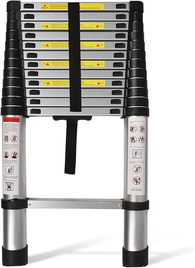 12.5 FT Telescoping Ladder – Compact Aluminum Extension Ladder with One-Touch Retractable Design, Non-Slip Feet & 330 LB Capacity