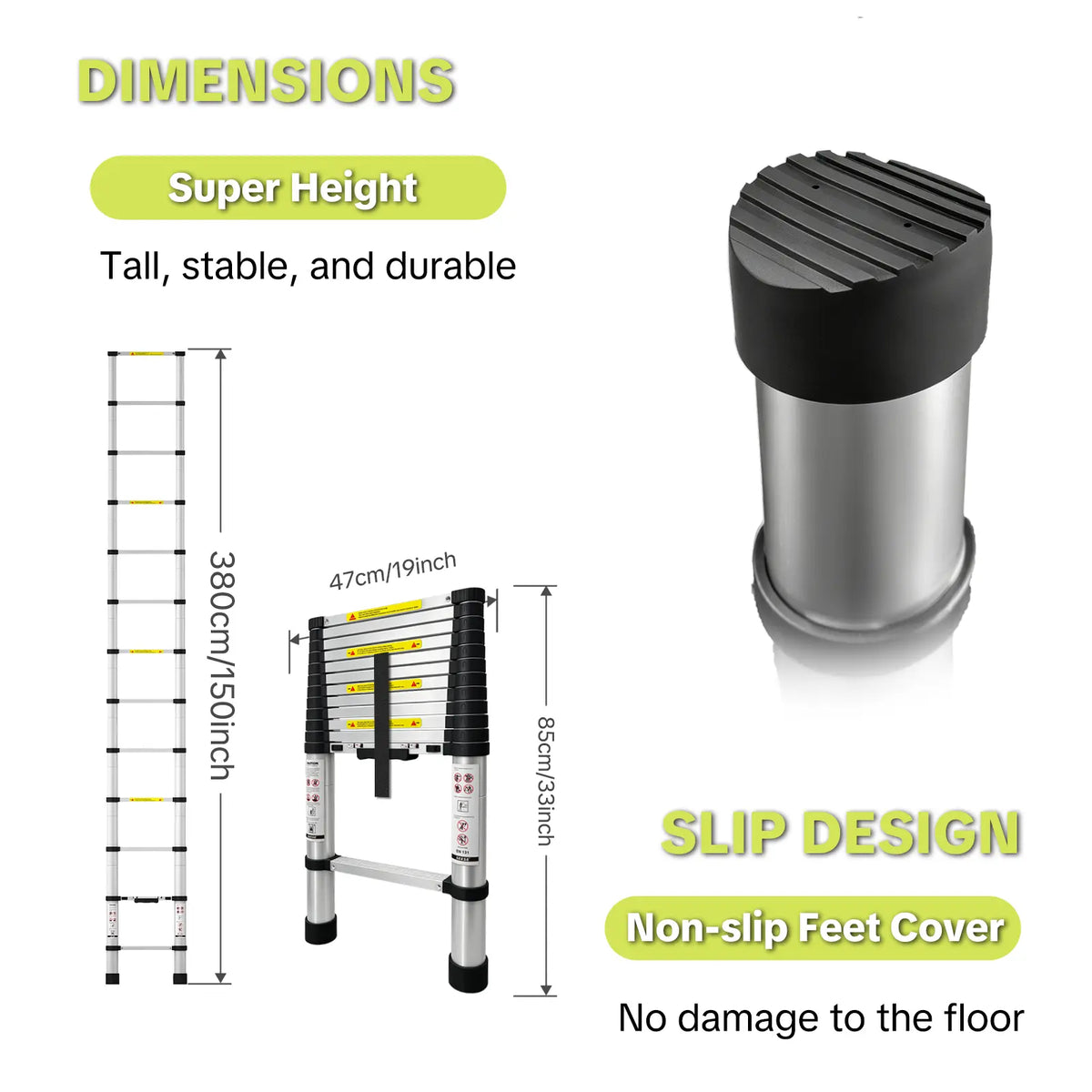 12.5 FT Telescoping Ladder – Compact Aluminum Extension Ladder with One-Touch Retractable Design, Non-Slip Feet & 330 LB Capacity