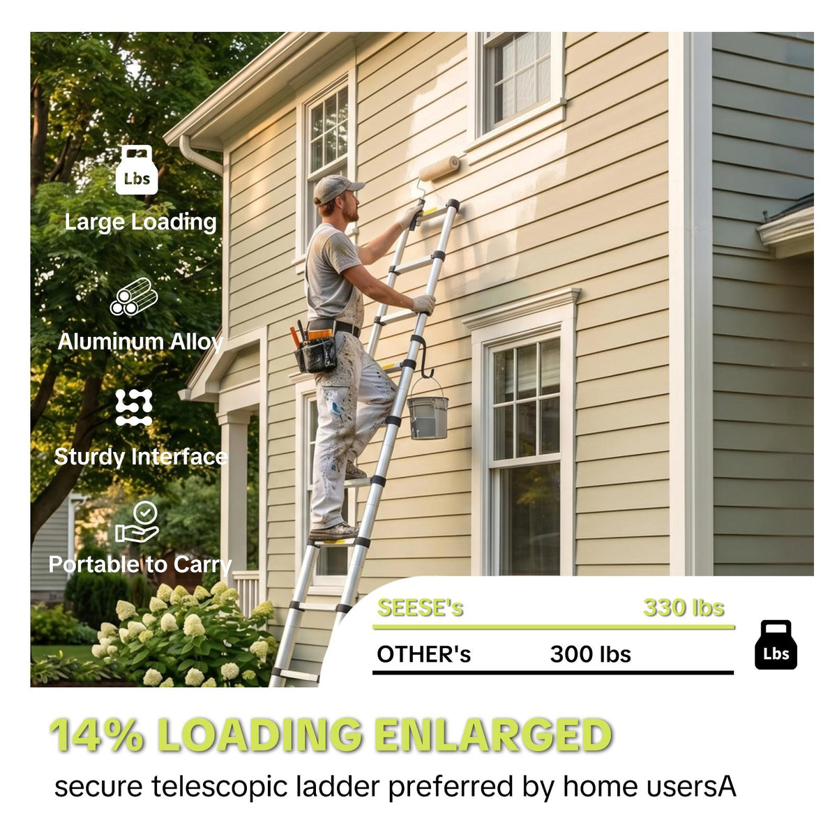 12.5 FT Telescoping Ladder – Compact Aluminum Extension Ladder with One-Touch Retractable Design, Non-Slip Feet & 330 LB Capacity